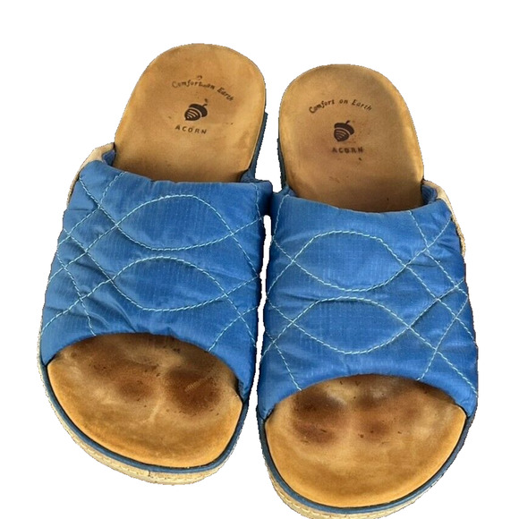 Acorn Slide Womens Size 10 Blue Brown Comfort Earth Leather Insole Casual - Picture 1 of 12